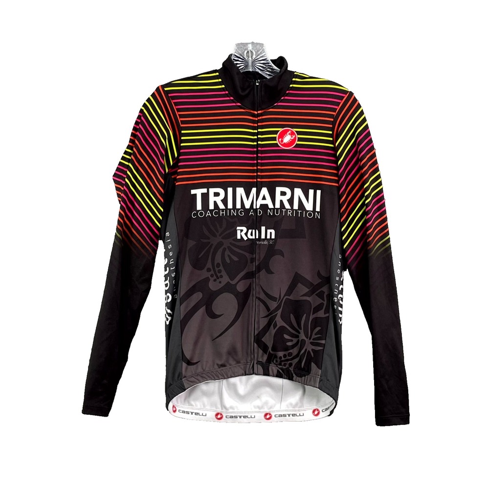 Castelli Trimarni Cycling Jersey Mens Small Black Striped Full Zip Bike Racing
